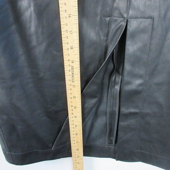 J Crew Women Faux Leather Pencil Skirt 18 Black Midi Front Slit Party Luxury 364 - Picture 13 of 14